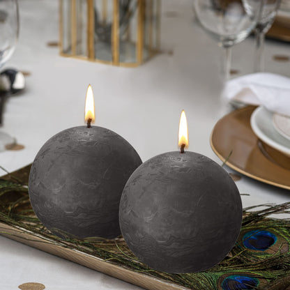 BOLSIUS 3 Pack Stormy Gray Rustic Ball Pillar Candles - 3 Inch - Premium European Quality - Includes Natural Plant-Based Wax - Unscented Dripless Smokeless 25 Hour Party Décor and Wedding Candles