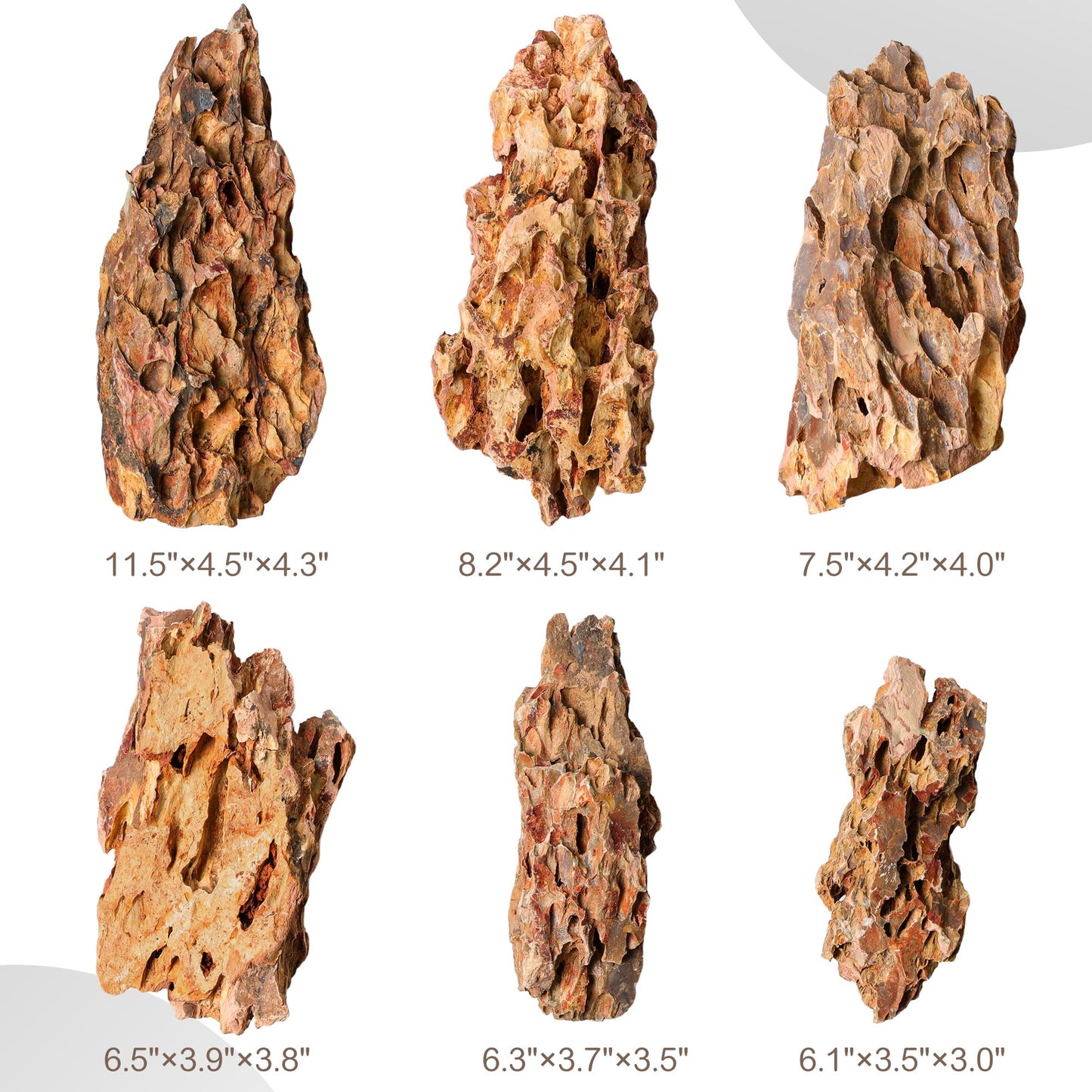 FISCAPE 6.1-8.1 Inches Natural Dragon Stone, 6 PCS Large Aquarium Rocks for Aquascaping, Terrariums, Reptile Tanks & Aquarium Décor