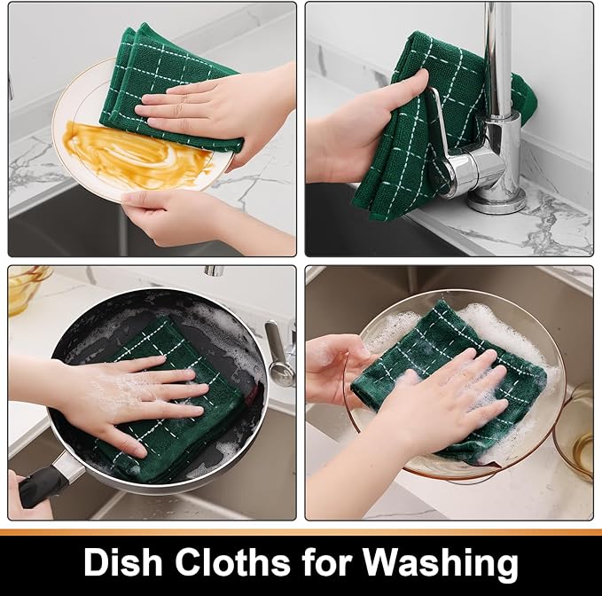 Mordimy 100% Cotton Terry Cloth Dish Cloths, Soft and Absorbent Checkered Dish