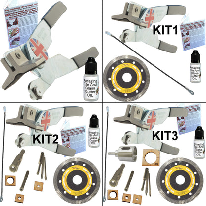 Left Handed Ceramic Tile Tool Kit 4 Porcelain Tile Drill Bits Hole Saw for Taps Saw Blade for Notches Grinder Tile Saw for Cutting Out Sockets Tile File for Trimming Edge Grout Rake for Cleaning Grout