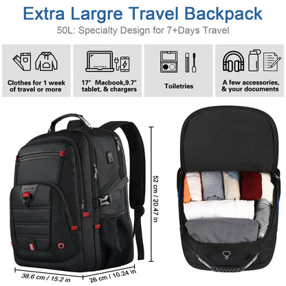 Z-MGKISS Men's Extra Large 55L Anti-Theft Backpack, TSA-Approved for 18.4-19" Gaming Laptops, Gym Work Travel for Business College Daypack (Black)