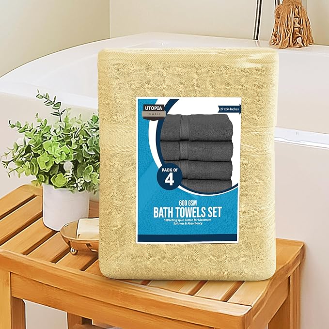 Utopia Towels 4 Pack Premium Bath Towels Set, 27 by 54 Inches, 100% Ring Spun