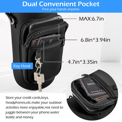Noxgifix Water Bottle Holder with Strap,Water Bottle Bag,32/40 oz Large Capacity,Adjustable Shoulder Hand Strap,2 Phone Pocket Water Bottle Holder,Water Bottle Accessories for Camping Running Walking