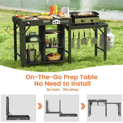 Leteuke Grill Table for Blackstone Griddle, Portable Foldable Grill Table with Storage Fits Ninja, Blackstone Griddle Stand for Outdoor Camping, Picnic, Garden, Patio, Dining, BBQ, Party
