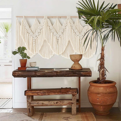 IOWER Macrame Wall Hanging Wedding Hanger Macrame Wall Decor Dorm Craftsmanship Handmade Tassel Knotting Boho Fiber Art Home Room Decor 47" W x 25" L