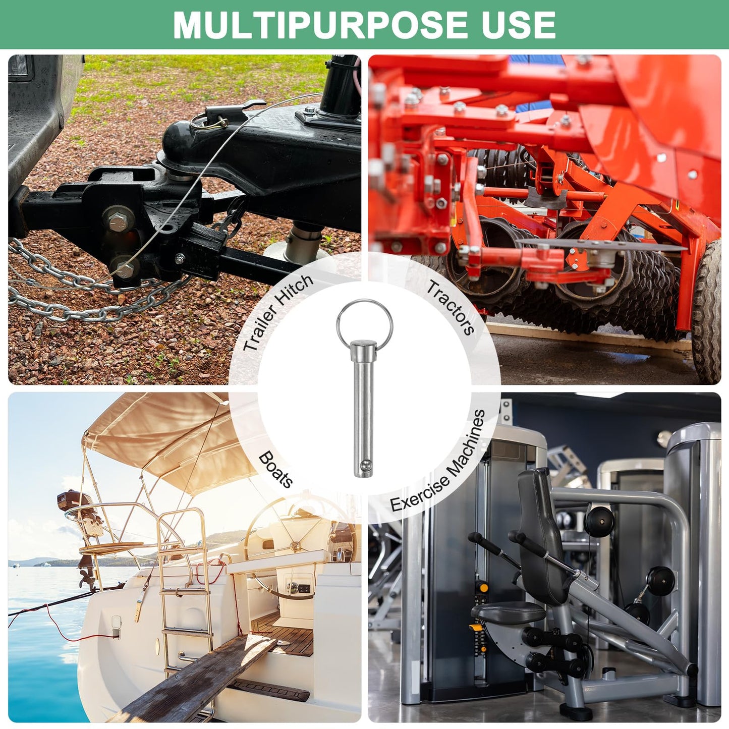 M METERXITY 4-Pack Quick Release Pins, 3/8" [10mm] Diameter, 2.01" [51mm] Usage Length Bimini Top Pin for Shipbuilding/Boat/Trailer, 2.36" [60mm] Total Length Carbon Steel Hardware Pins