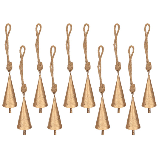 10 Pcs Gold Christmas Jingle Bell with Jute Rope – Rustic Tin Hanging Bells for Craft, Farmhouse Decor, Christmas Tree Ornaments, Vintage Holiday Decoration, Witch Bells, Boho Garland, Cow Bell