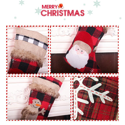 BRvieluck Christmas Stockings Set of 6 Buffalo Red Plaid with Soft Faux Fur for Family Fireplace Hanging Large 20 Inches Xmas Stockings Decorations Holiday Season Decor 6 Pack