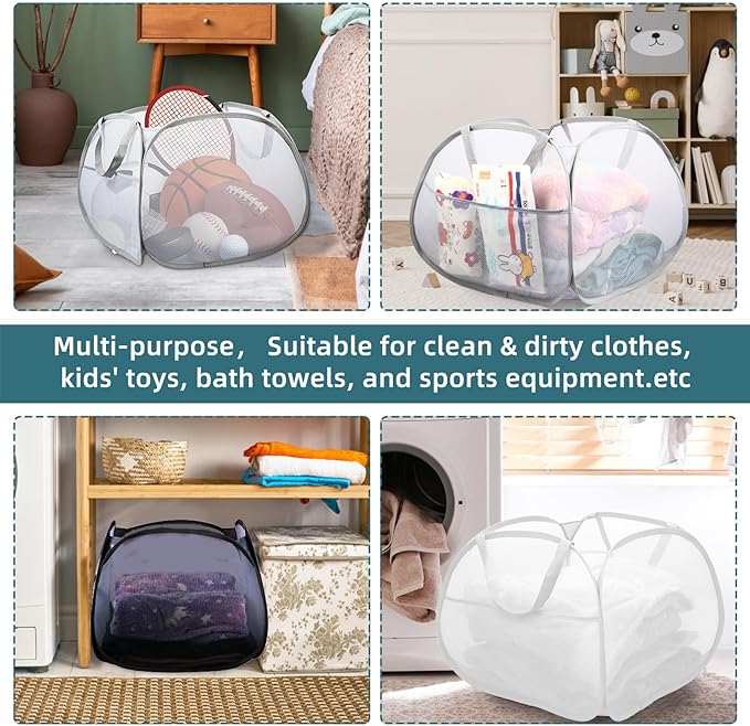 2 Pack Collapsible Laundry Baskets, 90L Large Foldable Laundry Basket, Durable