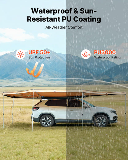 VEVOR 270 Degree Awning, 133 sq.ft Passenger Side Vehicle Awning, UV50+ Waterproof Car Side Awnings with Carry Bag, All-Weather Overland Awnings Car Shelter for SUV Van Truck Camping