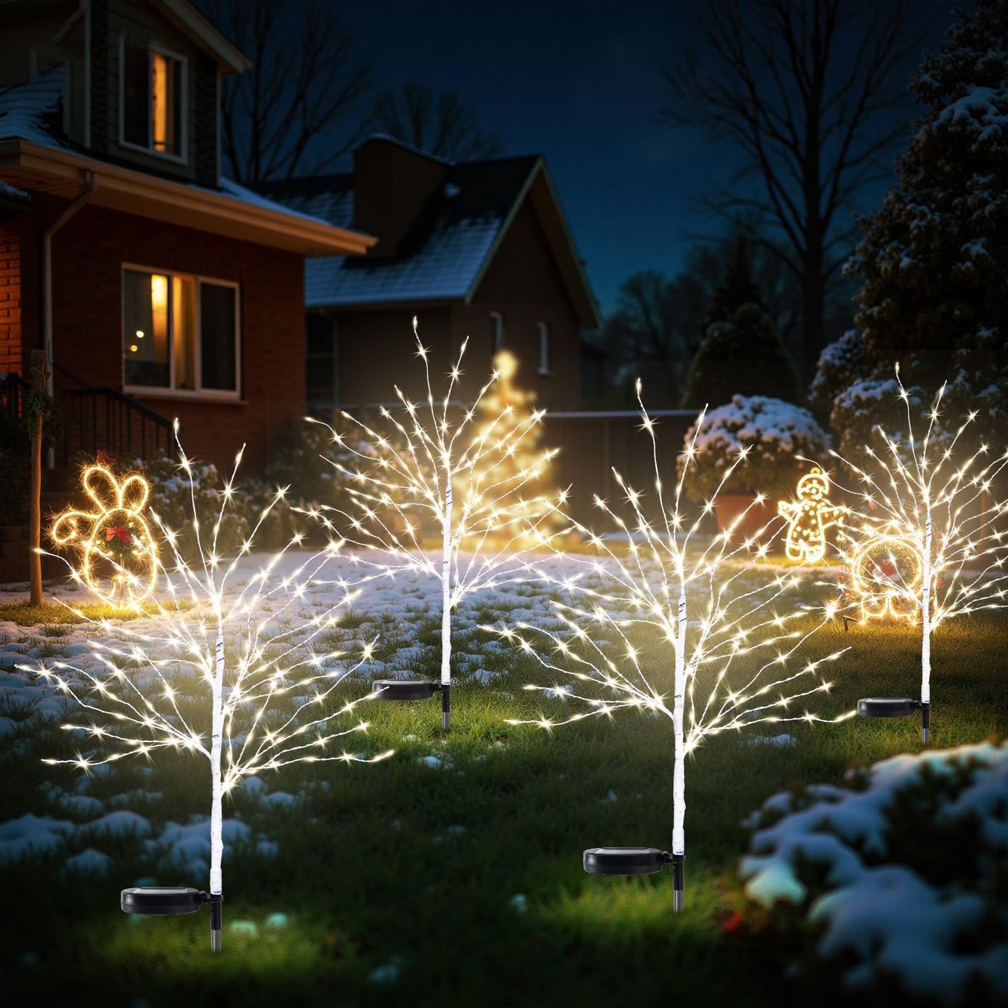 Luiywan Solar Outdoor Christmas Decorations, 35INCH Fairy Light Brich Tree, Solar Christmas Decor for Outside, Yard, Garden, Pathway, Wterproof LED Warm White Lights, 8 Modes, Auto On/Off, 4PCS