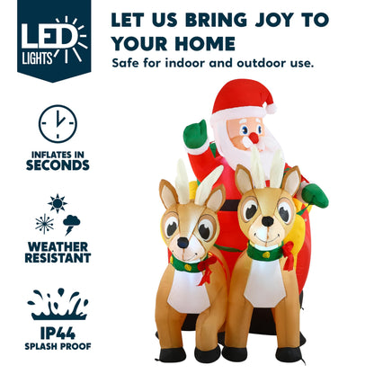 Joiedomi 6 FT Long Christmas Inflatable Santa on Sleigh with 2 Reindeer, Inflatable Christmas Yard Decorations with Build-in LED, Blow Up Xmas Decorations Outdoor for Party Yard Garden Lawn Décor