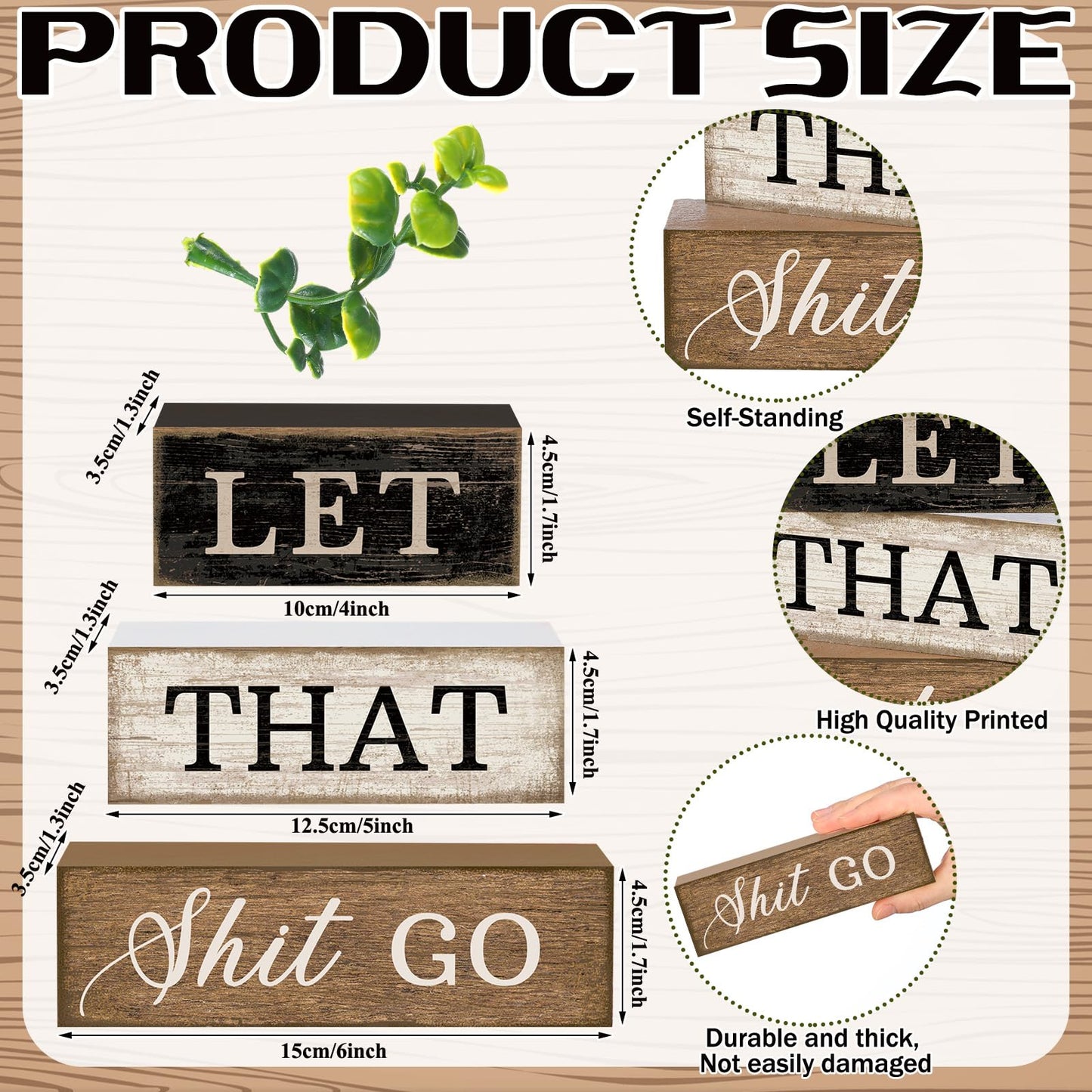 Moucuny 4 Pcs Bathroom Shelf Decor Sign Farmhouse Bathroom Decor and Accessories Rustic Eucalyptus Leaves Wood Block Sign Gift Let That Shit Go Funny Farmhouse Table Centerpiece for Home Office Toilet