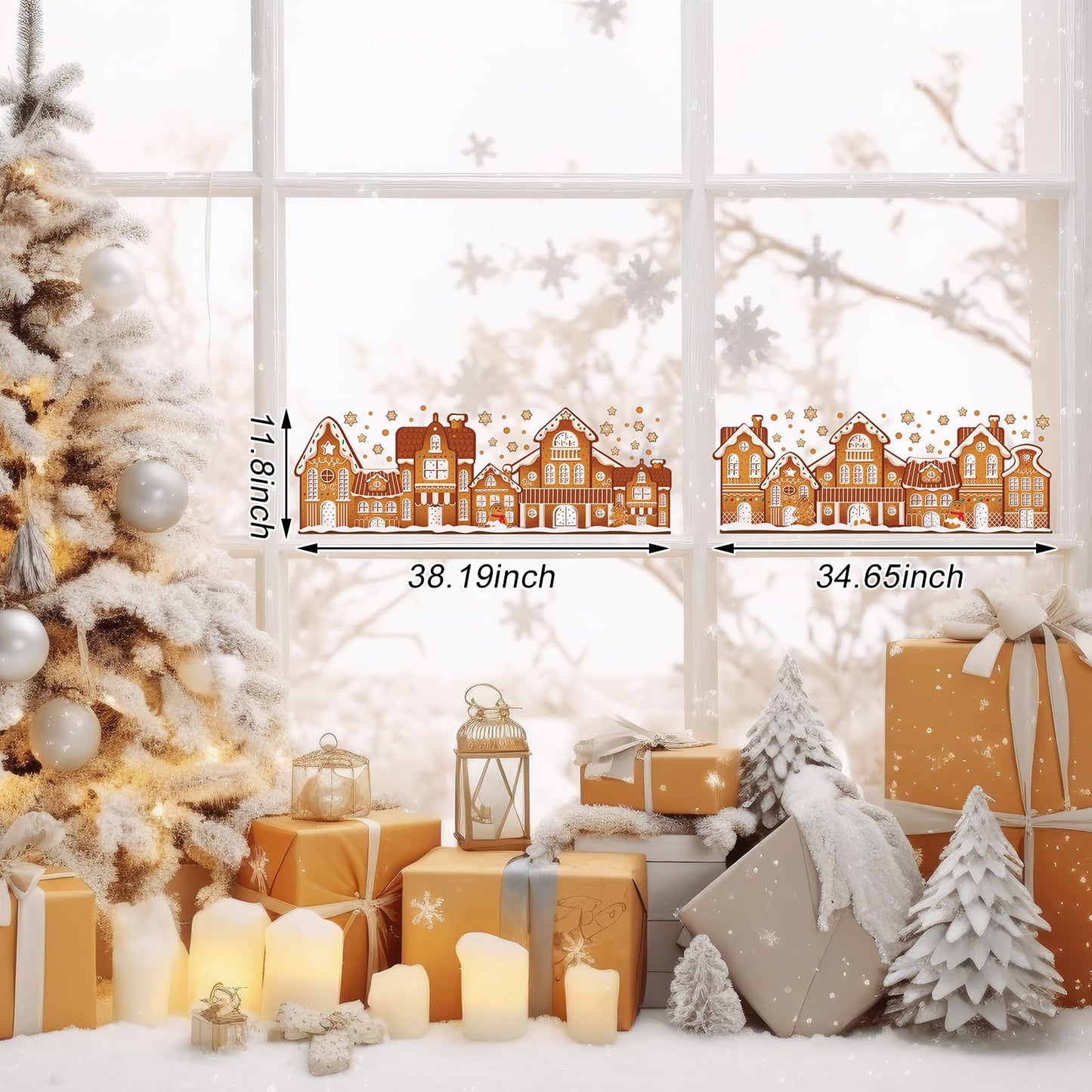 AmazingSpark 72" Large Christmas Gingerbread House Window Clings 9 Sheets Double Sided Gingerbread Man Window Decals Reusable Non Adhesive Stickers Xmas Static Cling Decoration for Christmas Winter