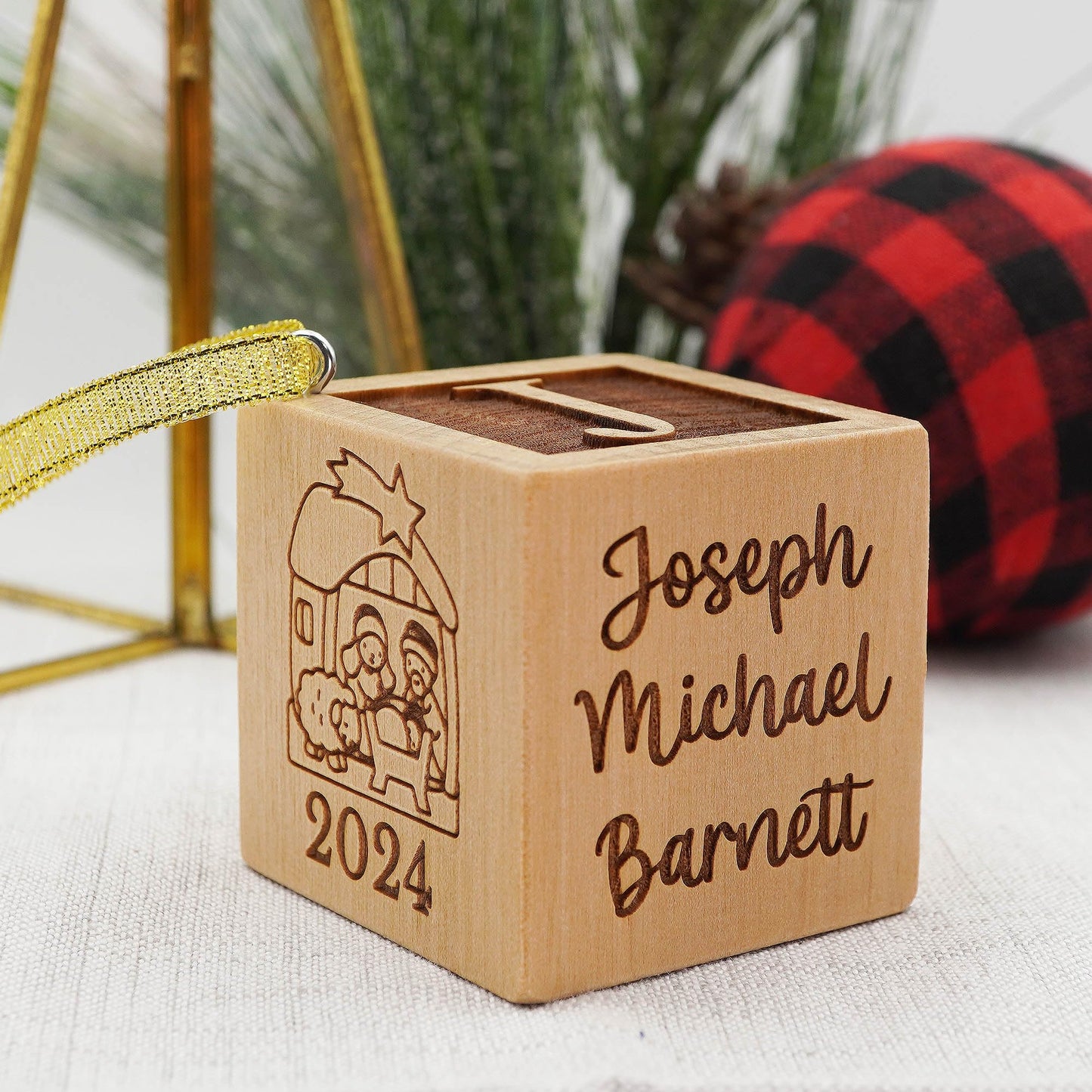 Baby’s First Christmas Ornament 2025 – Personalized Wooden Keepsake Block with Name & Year – Custom Engraved for Newborn Boy or Girl