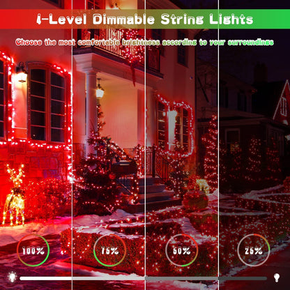 JMEXSUSS 200 LED String Lights Outdoor for Christmas Decor, Red & Green Christmas Lights Clear Wire, 11 Modes Connectable Twinkle String Light Plug in for Garden Home Xmas Decorations