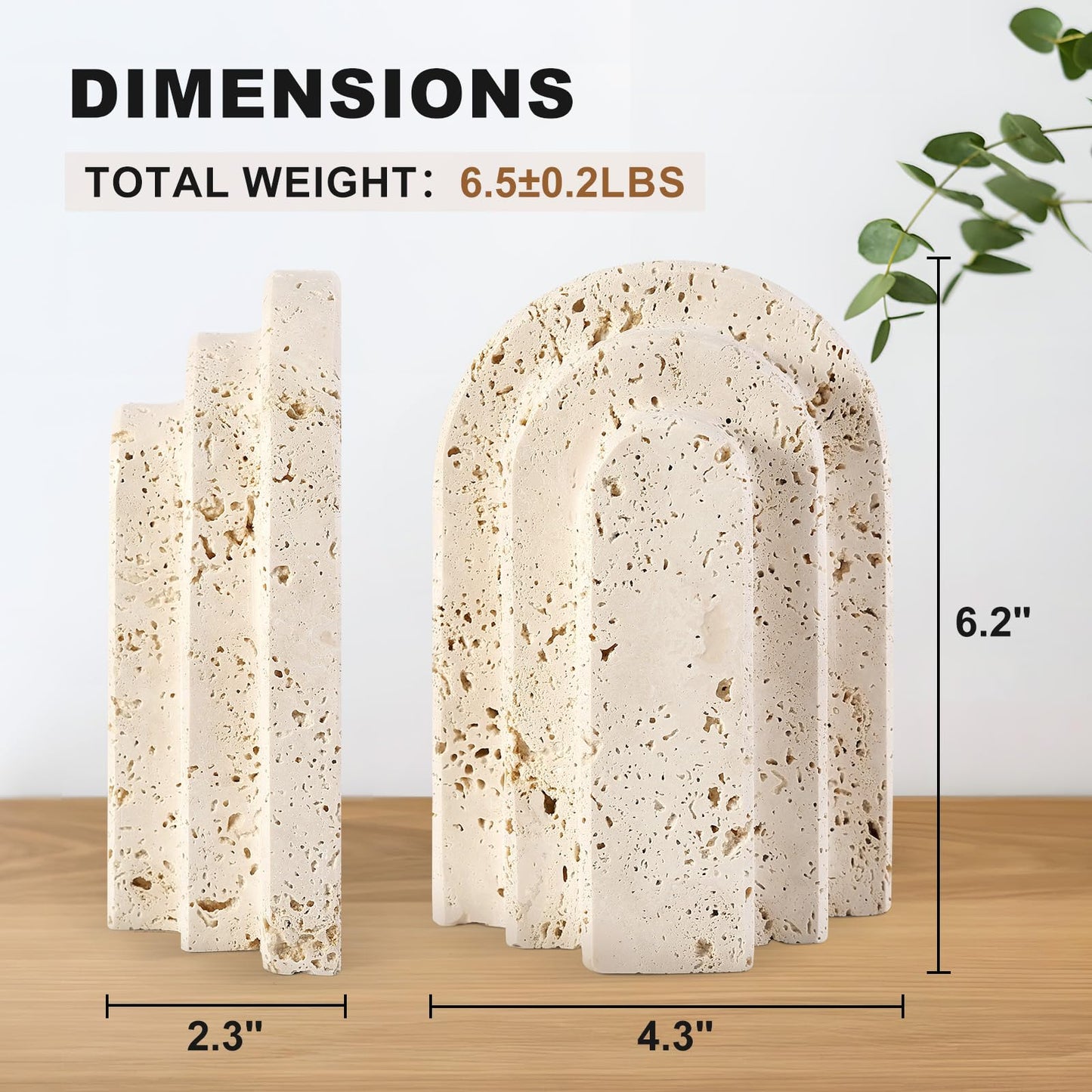 Natural Marble Book Ends - Heavy Duty Bookends for Shelves - Aesthetic Layered Arch Design Stone Book Holders, Unique Modern Office Bookshelf Stopper Decor for Books/CDs(Travertino Turkey)