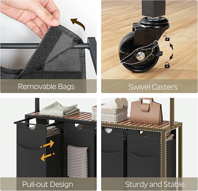Laundry Sorter 4 Section, Rolling Laundry Hamper