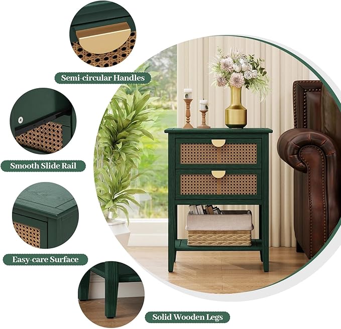 22" Green Accent Side Cabinet, Boho Storage Cabinet