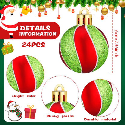 Jetec 24 Pcs Lime Green and Red Christmas Ball Ornaments for Tree 2.4 Inch Polka Dots Stripes Christmas Decorations Shatterproof Peppermint Candy Cane Xmas Baubles for Tree Home Wreath Party Decor