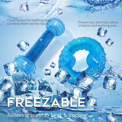 SPOFLY Freezable Puppy Teething Toy, 1 Teething Ring +1 Teething Bone Freezable Dog Chew Toys Set (Blue)