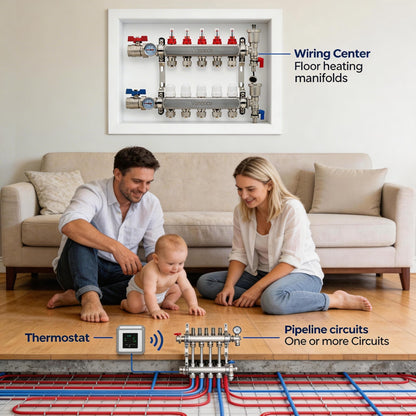 ‌VANCOCO 5 Loop Radiant Floor Heating Manifold, Stainless Steel Infloor Radiant Heat Manifold for Hydronic Radiant Floor Heating with1/2" Adapters