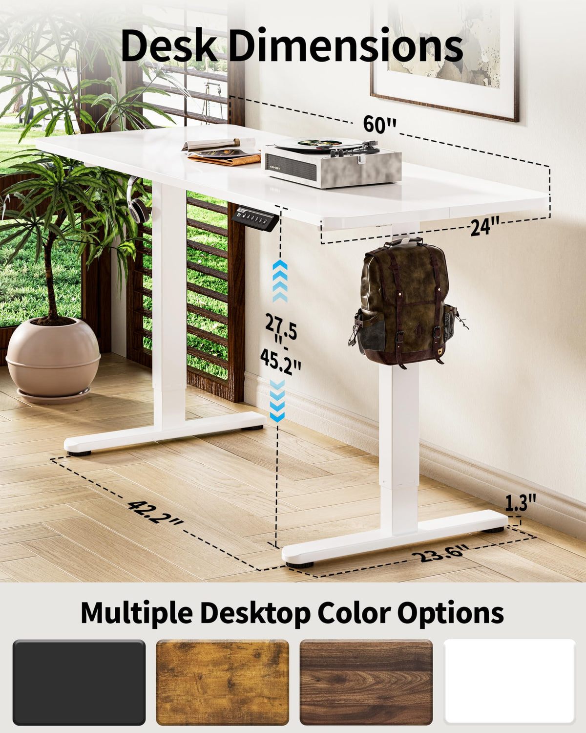 BIZUM Electric Standing Desk 60 x 24 Inch Computer Desk-Gaming Desk White Home Office Desks Height Adjustable Memory Stand Up Computer Workstation