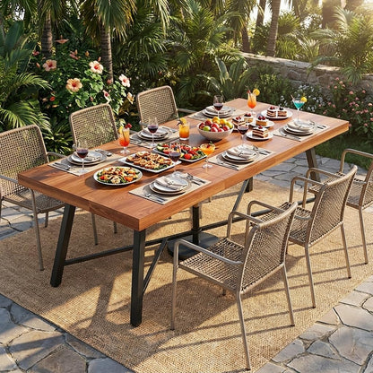 YITAHOME Acacia Wood Dining Table 68.9", Heavy Duty Rectangle Dinner Table with Metal Legs, Rustic Solid Wood Outdoor Table for 6-8 People, 500 LBS