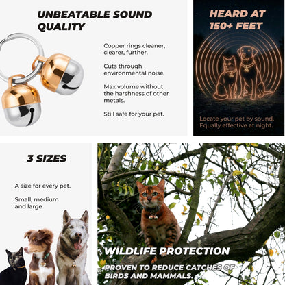 Beau's Bells 2 Extra Loud Cat & Dog Bells | Pet Tracker | Save Birds & Wildlife | Luxury Handmade Copper (Small)