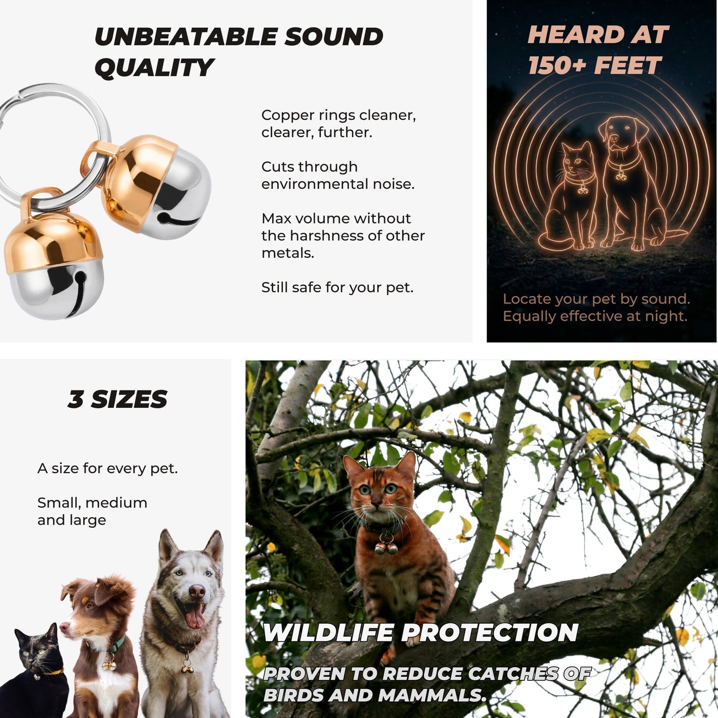 Beau's Bells 2 Extra Loud Cat & Dog Bells | Pet Tracker | Save Birds & Wildlife | Luxury Handmade Copper (Medium)