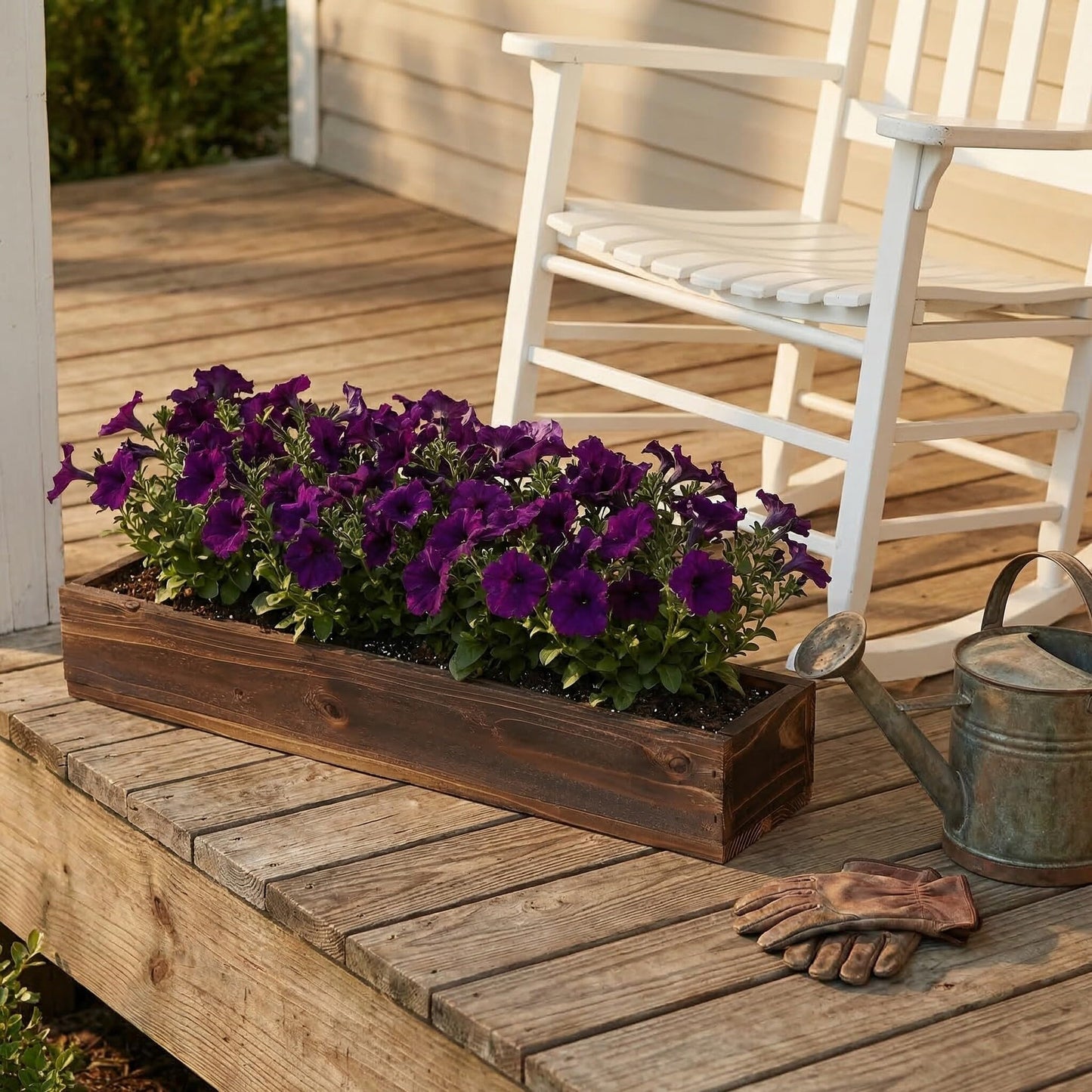 Sewroro Wooden Succulent Flower Box Planter for Indoor and Outdoor Use, Carbonized Wood Window Planter with Drainage Hole, Rectangular Rustic Flower Pot for Balcony Garden