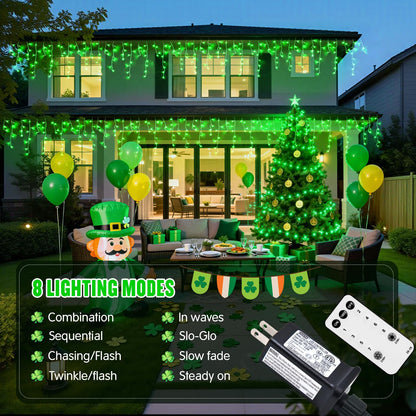 JMEXSUSS 400 LED 38.8F Green Icicle Lights for St Patrick's Day, Green Christmas Lights Indoor Outdoor, String Icicle Light for St Patrick House Fireplace Party Yard Decoration