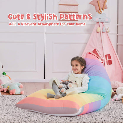Nobildonna Stuffed Animal Storage Bean Bag for Kids (No Filler), Extra Large 250L Bean Bag Chair Cover Only, Washable Beanbag Without Filling Soft Premium Canvas Stuffable Bean Bag Cover (Rainbow)