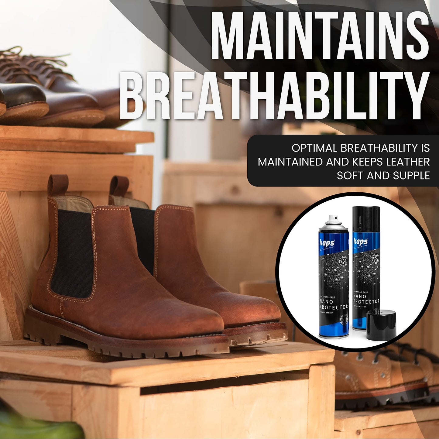 Kaps Nano Protector, Set of 2x 400ml, Waterproof Shoe Protector Spray for Leather, Nubuck, Suede, Textiles and TEX Materials, Moisture and Dirt Repellent