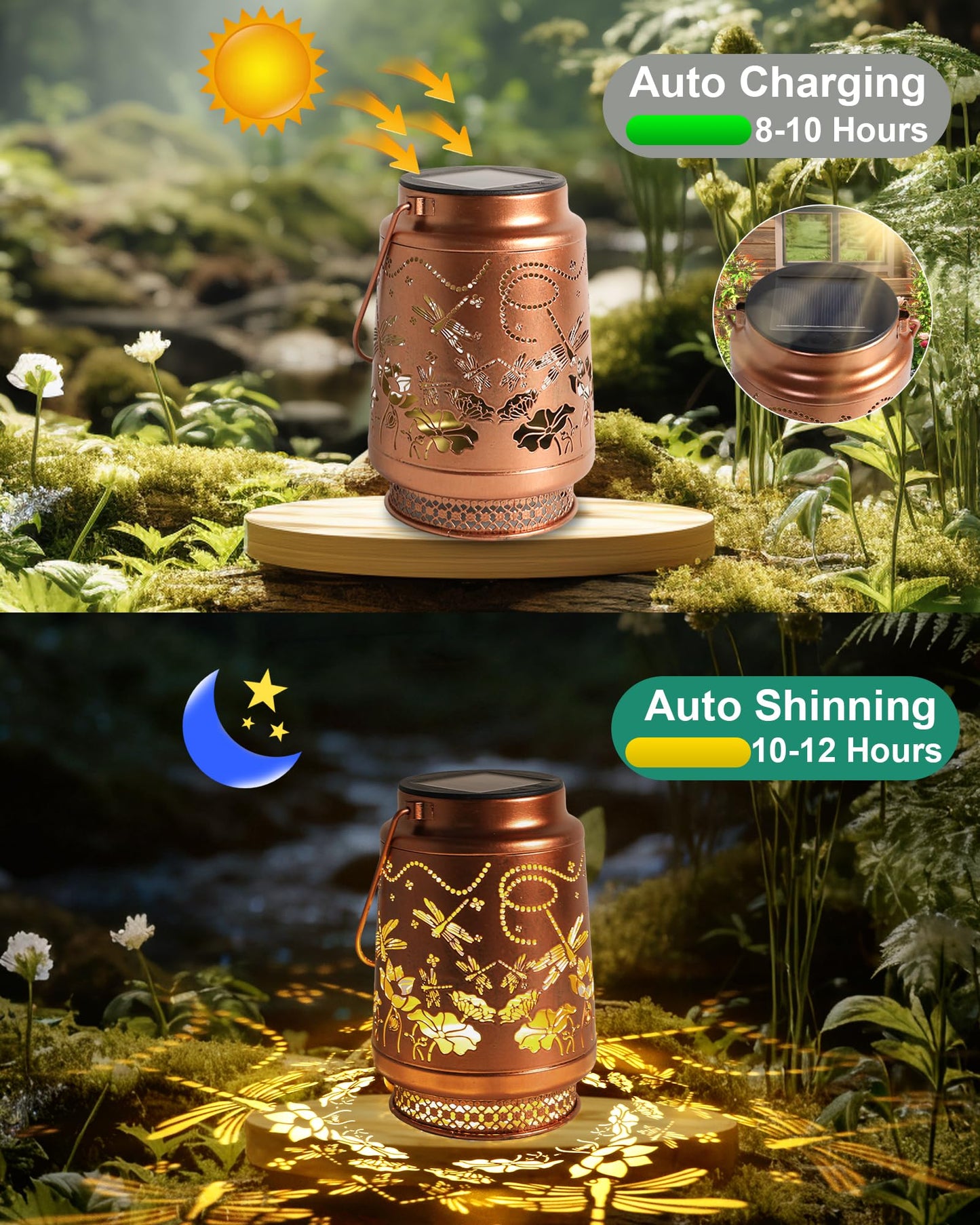 2 Pack Dragonfly Solar Lanterns Outdoor Waterproof, Garden Decor Birthday Gifts for Women Mom Grandma Sister, Metal Hanging Solar Lights Outside Decorative for Backyard Patio Lawn Pathway Landscape