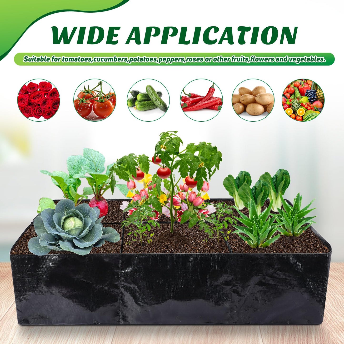 Woanger 8 Pcs 35 Gallon Fabric Raised Garden Bed Outdoor Planter Bags -Garden Grow Bags with 6 Divided Grids Drainage Holes for Vegetables, Flowers, Herbs - Outdoor Patio Gardening Containers