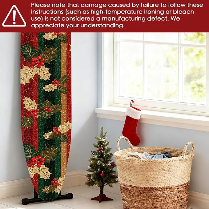 Nuxovilar Ironing Board Cover Winter Holly Pattern Polyester 15x54 Inches