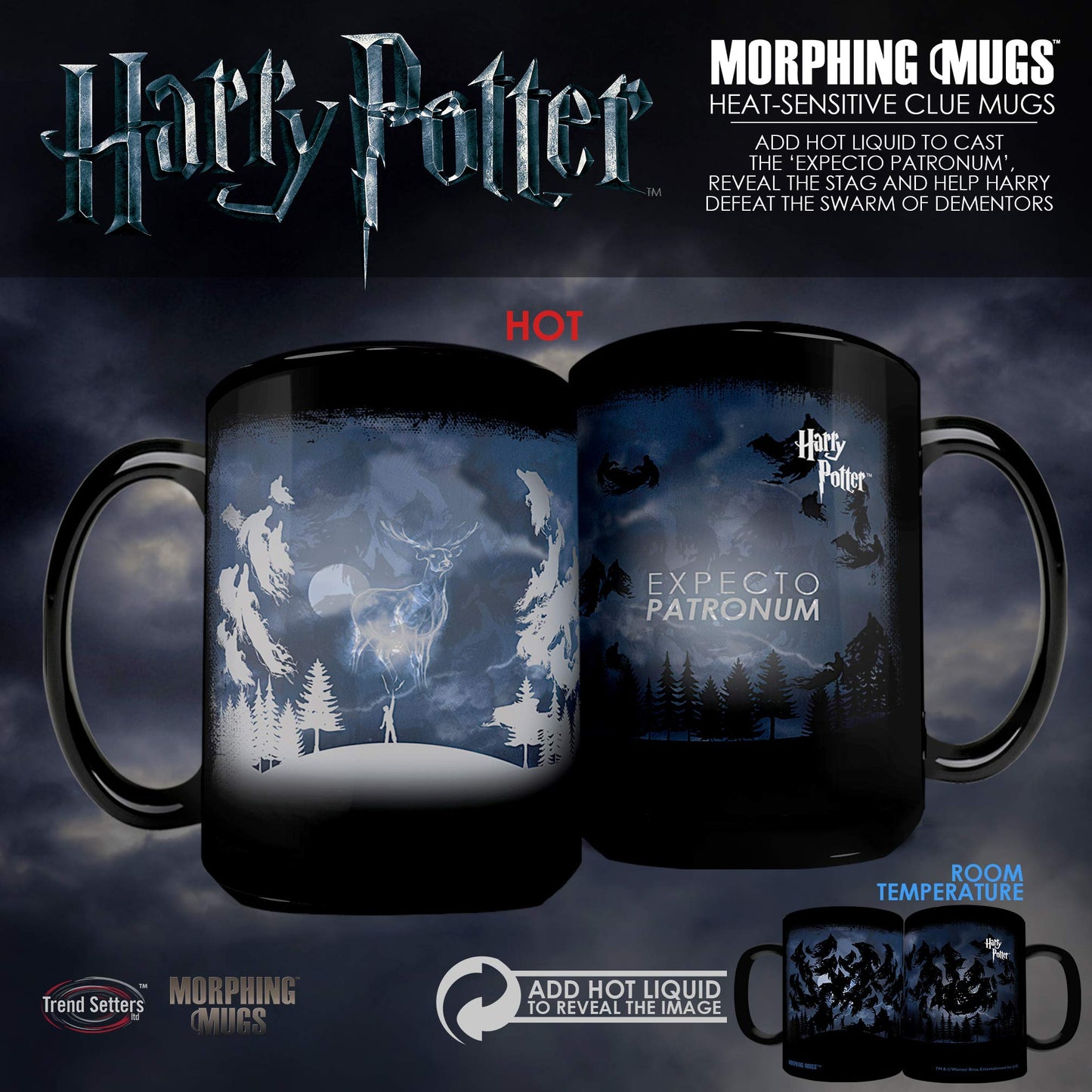 Morphing Mugs Harry Potter - Expecto Patronum Spell – 16 oz Large Ceramic Heat Sensitive Clue Mug – Full image revealed when HOT liquid is added