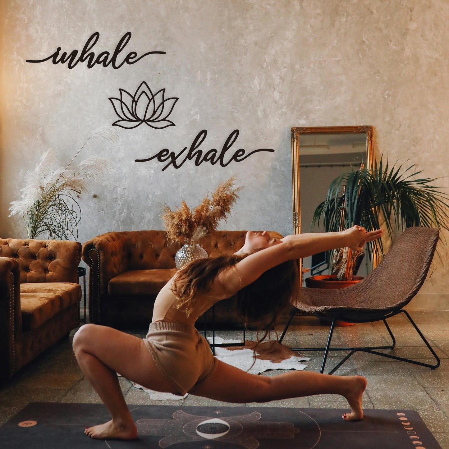 Inhale Exhale Wall Art Meditation Room Zen Wakk Decor Black Metal Yoga Sign Decorative Spiritual Decor for Living Room Bedroom Shelf