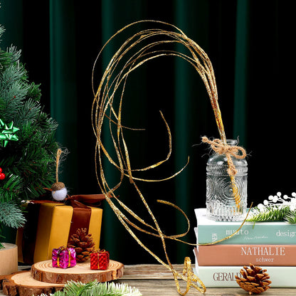 MTLEE 6 Pieces Glitter Gold Christmas Tree Picks and Sprays Decorative Stem Picks Sprays Branches Vase Filler Curly Ting Ting Branches for Christmas Tree Wreath Craft Home Garden Decorations