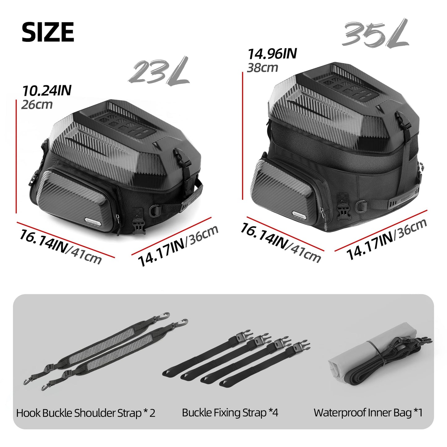 Rhinowalk Motorcycle Tail Bag Travel Luggage Expandable Motorcycle Helmet Bag 23L-35L Waterproof All Weather/Trunk/Rack Bag with Sissy Bar Straps-Matt Black New Upgrade