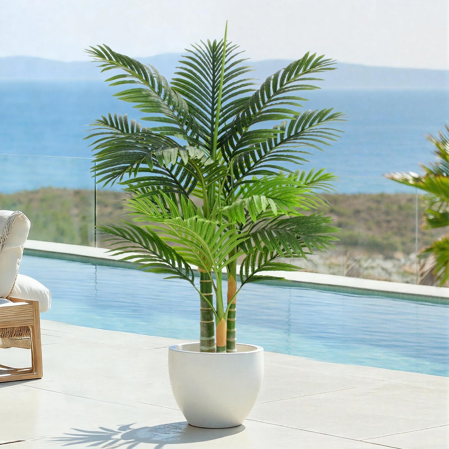 Keeplush 4ft Tall Triple Golden Cane Palm Artificial Tree Large Tropical Palm Tree UV Resistant Fake Plant in Pot for Indoor Outdoor Big House Living Room Outside Patio Office Home Decor 1Pack