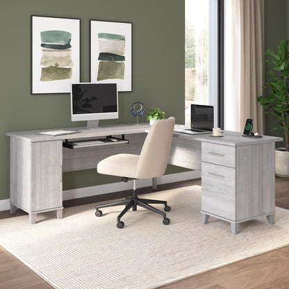 Bush Home 72-Inch L-Shaped Desk with Storage, Corner Computer Office Desk with File and Box Drawers, Home Office Workstation with Storage Cabinet, Somerset Collection, Platinum Gray