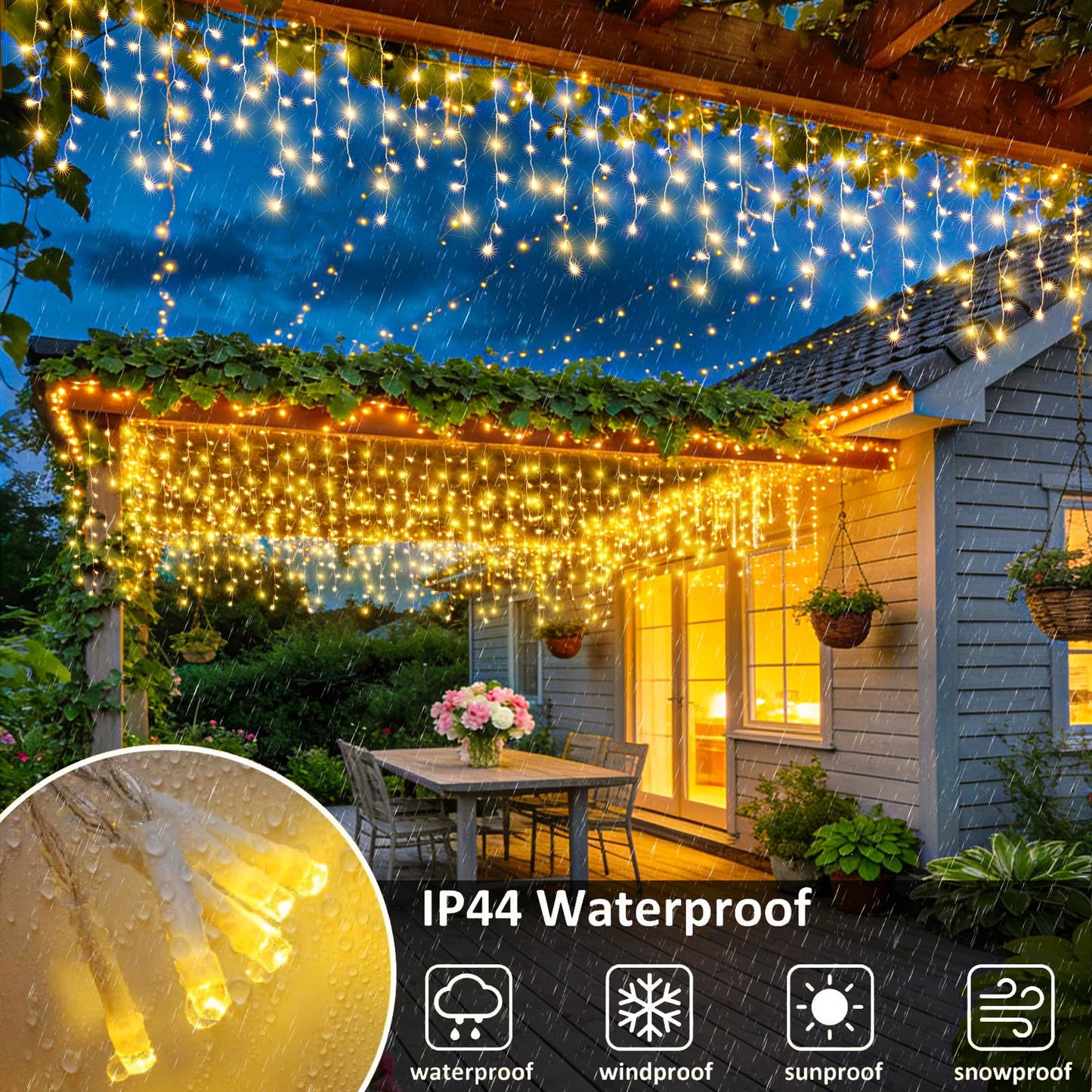 Icicle Christmas Lights Outdoor - 33FT 400 LED Icicle Lights for Outside with 75 Drops 8 Modes Timers, Waterproof Connectable Hanging Lights for Indoor Roof House Yard Decorations, Warm White