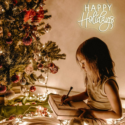 Horseneon Happy Holidays Neon Sign Merry Christmas Neon Signs for Wall Decor Christmas Tree Neon Light LED Sign with USB Powered for Party, Windows, Home Decor, Bedroom, Living room Warm