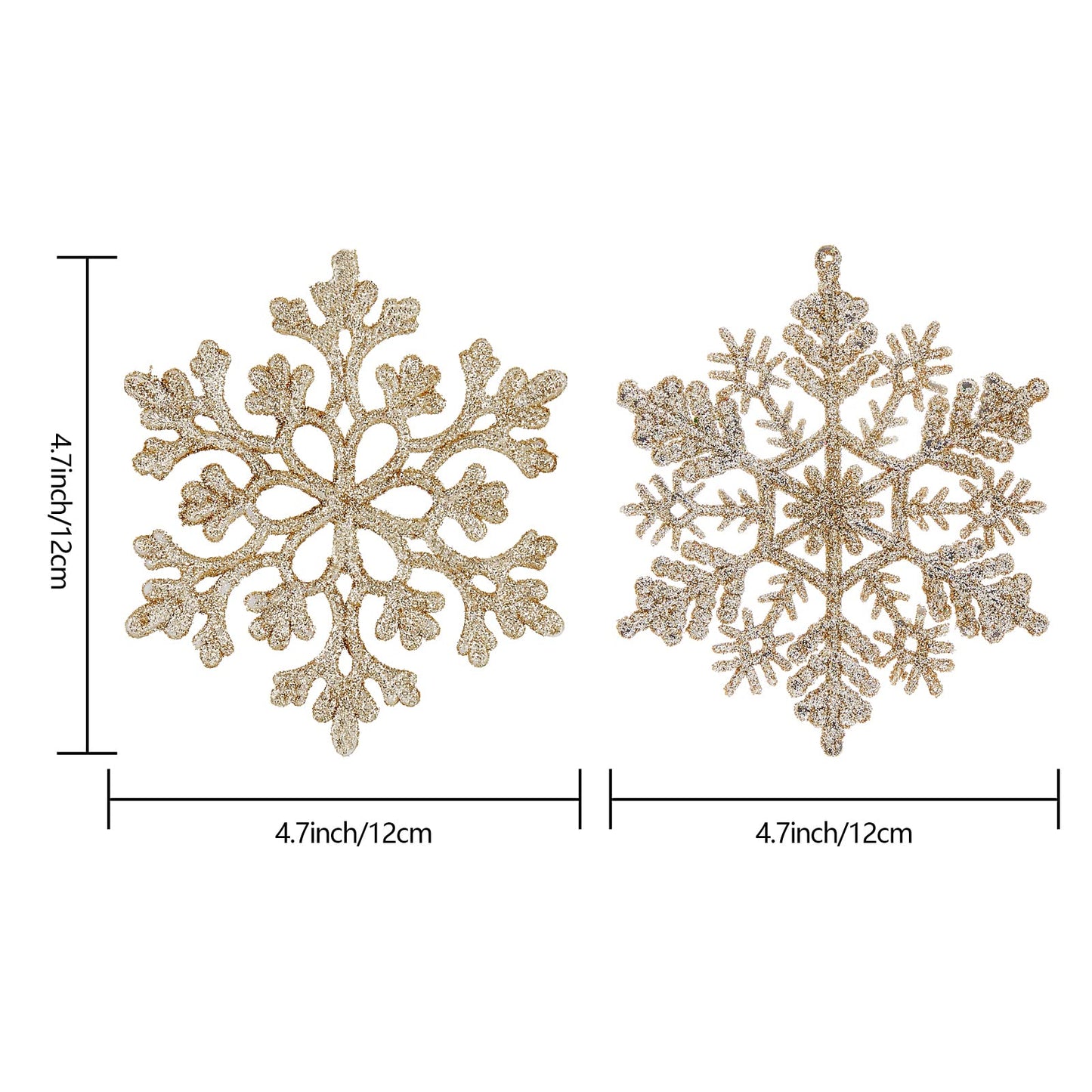 30PCS Christmas Glitter Snowflake Ornaments Plastic Snowflakes Ornaments-Xmas Tree Decorations,4.7-inch (Champagne Gold)