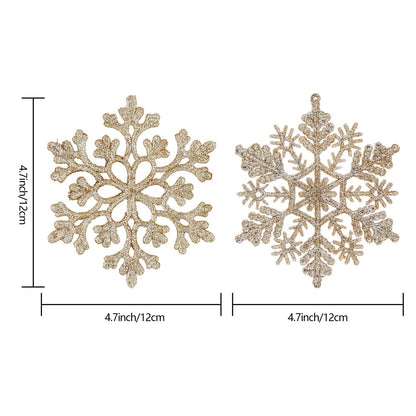 30PCS Christmas Glitter Snowflake Ornaments Plastic Snowflakes Ornaments-Xmas Tree Decorations,4.7-inch (Champagne Gold)