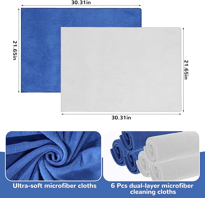 6 Pcs Extra Large Microfiber Cleaning Cloth Reusable Microfiber Towels Thick
