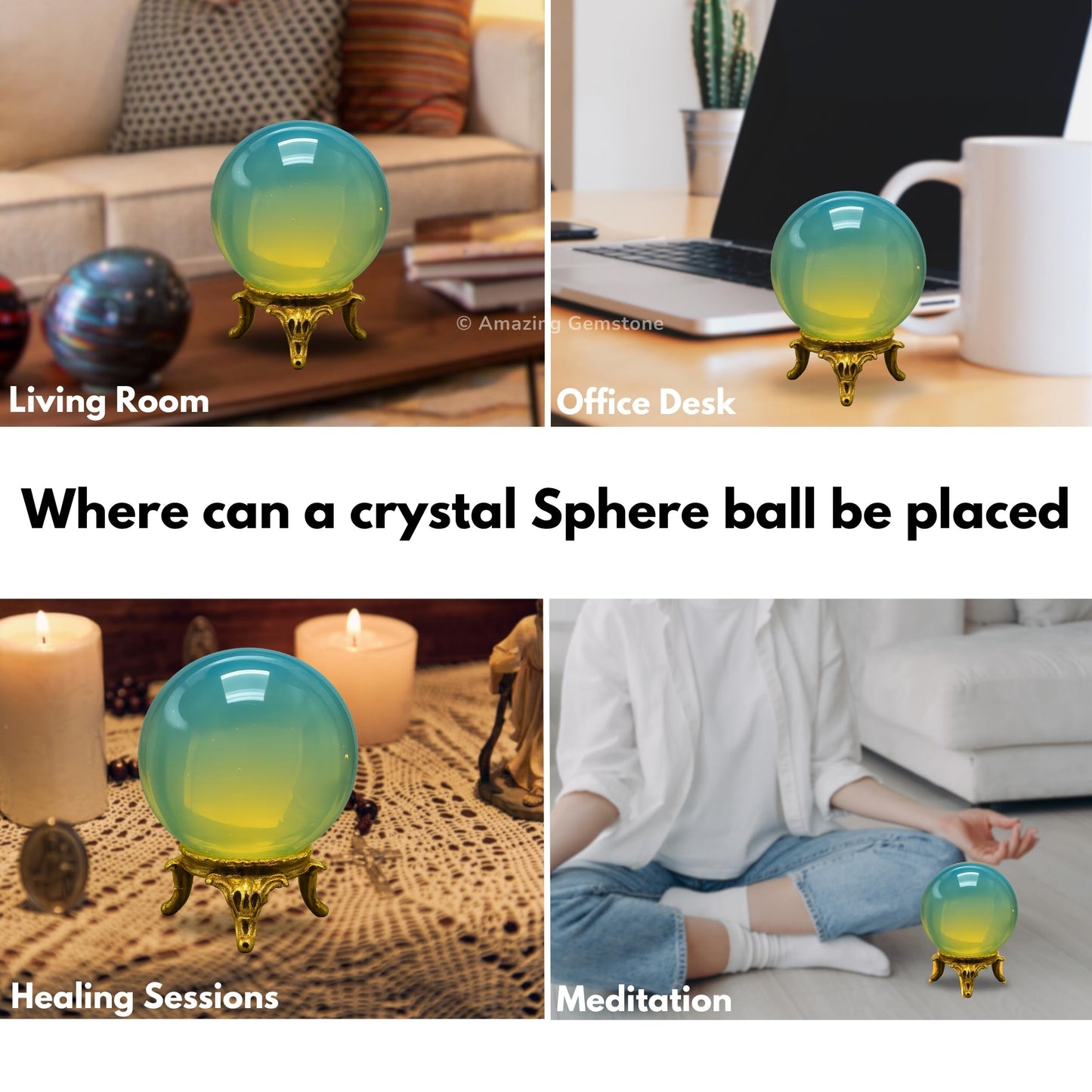 Amazing Gemstone Opalite Crystal Ball with Stand - 1.5" Inches Crystal Sphere Meditation Balls for Witchcraft and Decorative Balls