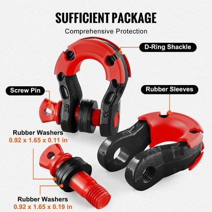 VEVOR 3/4" D Ring Shackle, Black Shackles for Truck with 7/8” Screw Pin 66139 lbs (30 Ton) Break Strength Red Isolator Washers Kit, Winch Towing Shackle for Truck Jeep Heavy Duty Off Road Recovery